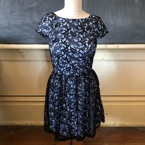 Blue and Black Lace Midi Dress